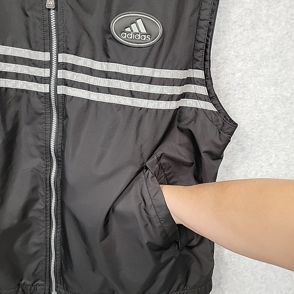 ADIDAS Vest Gilet Womens Sz M Warmer Y2k Black Reflective Vintage Golf Running - Picture 10 of 12